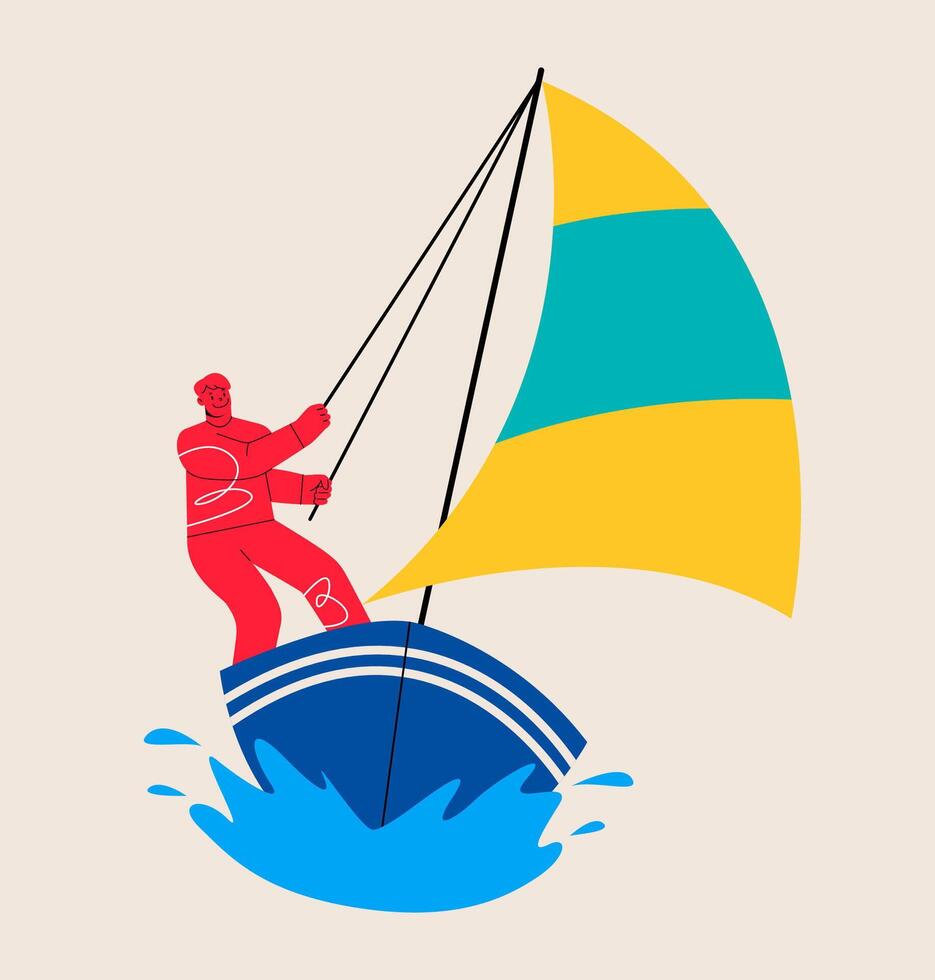 Man is sailing. Colorful illustration vector