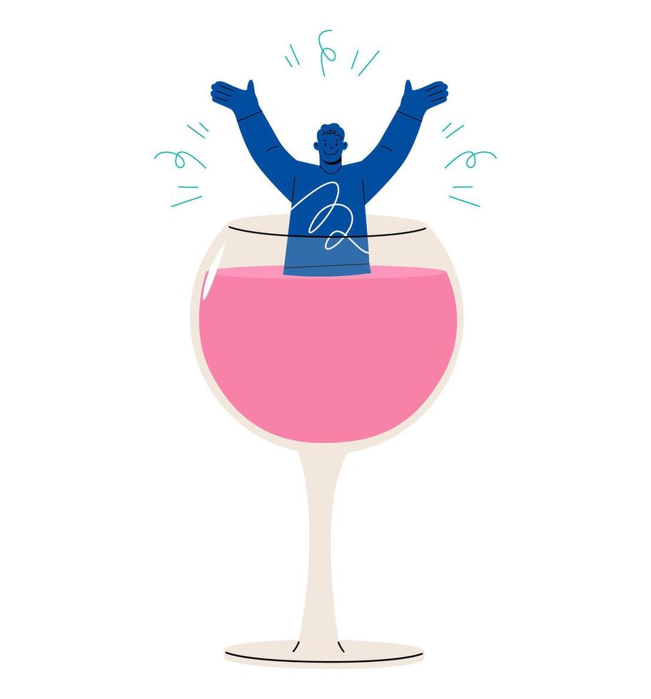 Happy man in glass with wine. Colorful illustration vector