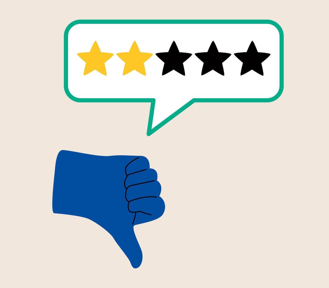 Hand giving two star feedback review. Colorful illustration vector