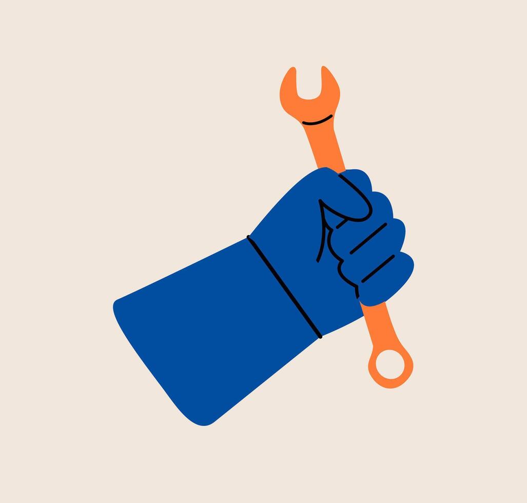Hand holding a wrench. Colorful illustration vector