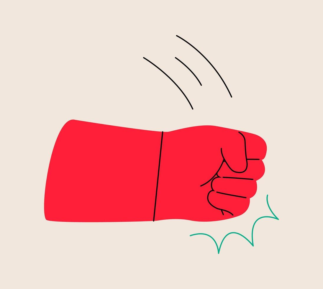 Fist strike. The movement of the hand clenched into a fist. Colorful illustration vector