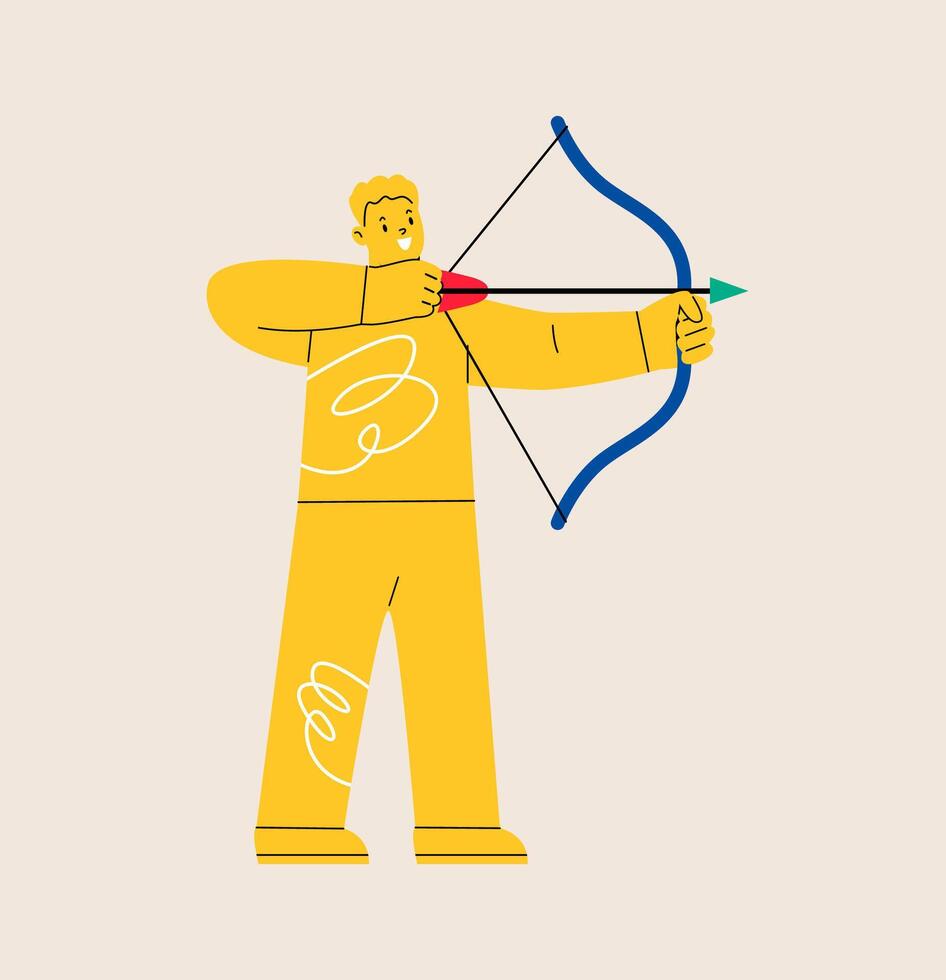 Man shooting with bow. Colorful illustration vector