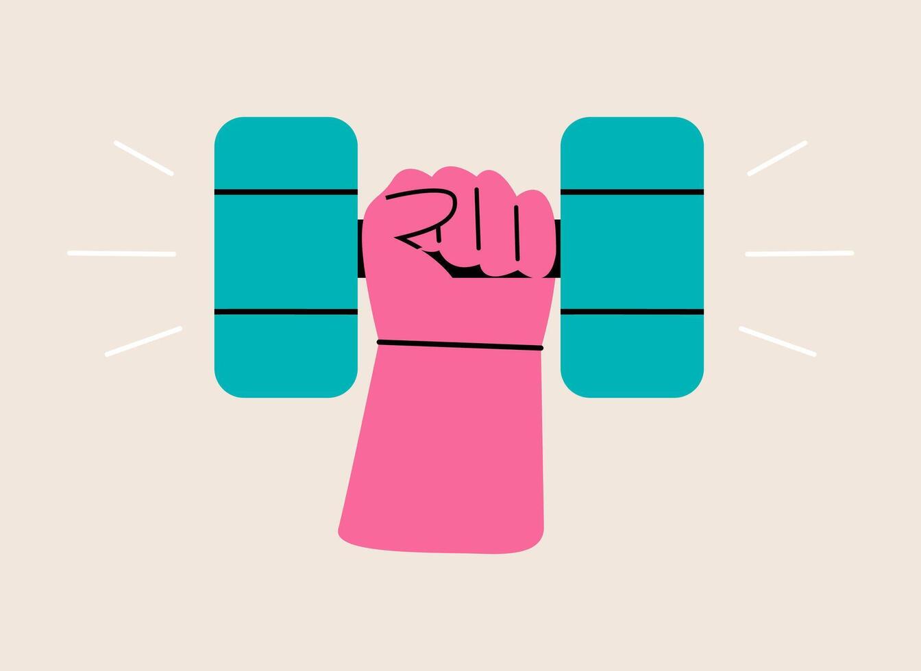 Hand hold dumbbell. Colorful illustration vector