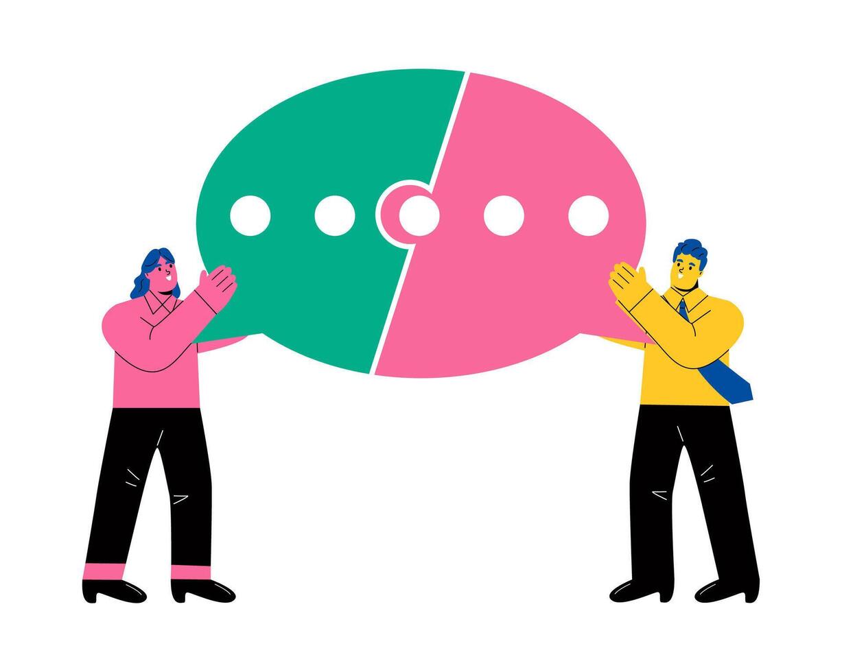 Receive information concept. Business people connect speech bubble jigsaw puzzle. Flat illustration isolated on white background vector