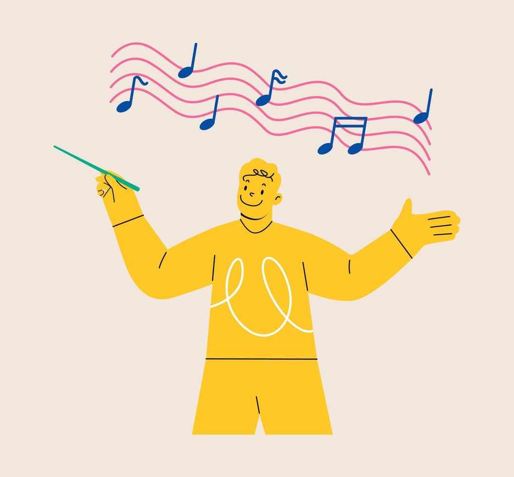 Smiling man musician with baton. Colorful illustration vector