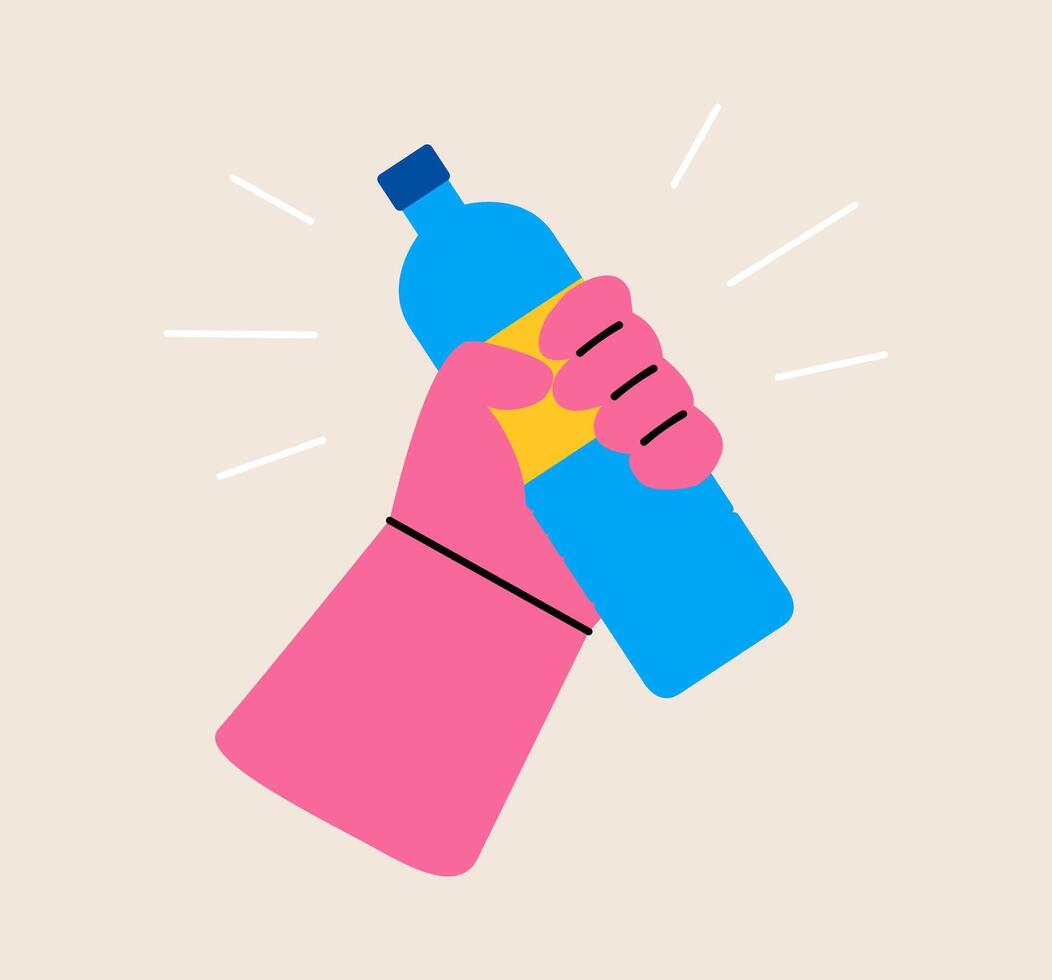 Hand hold bottle water. Colorful illustration vector