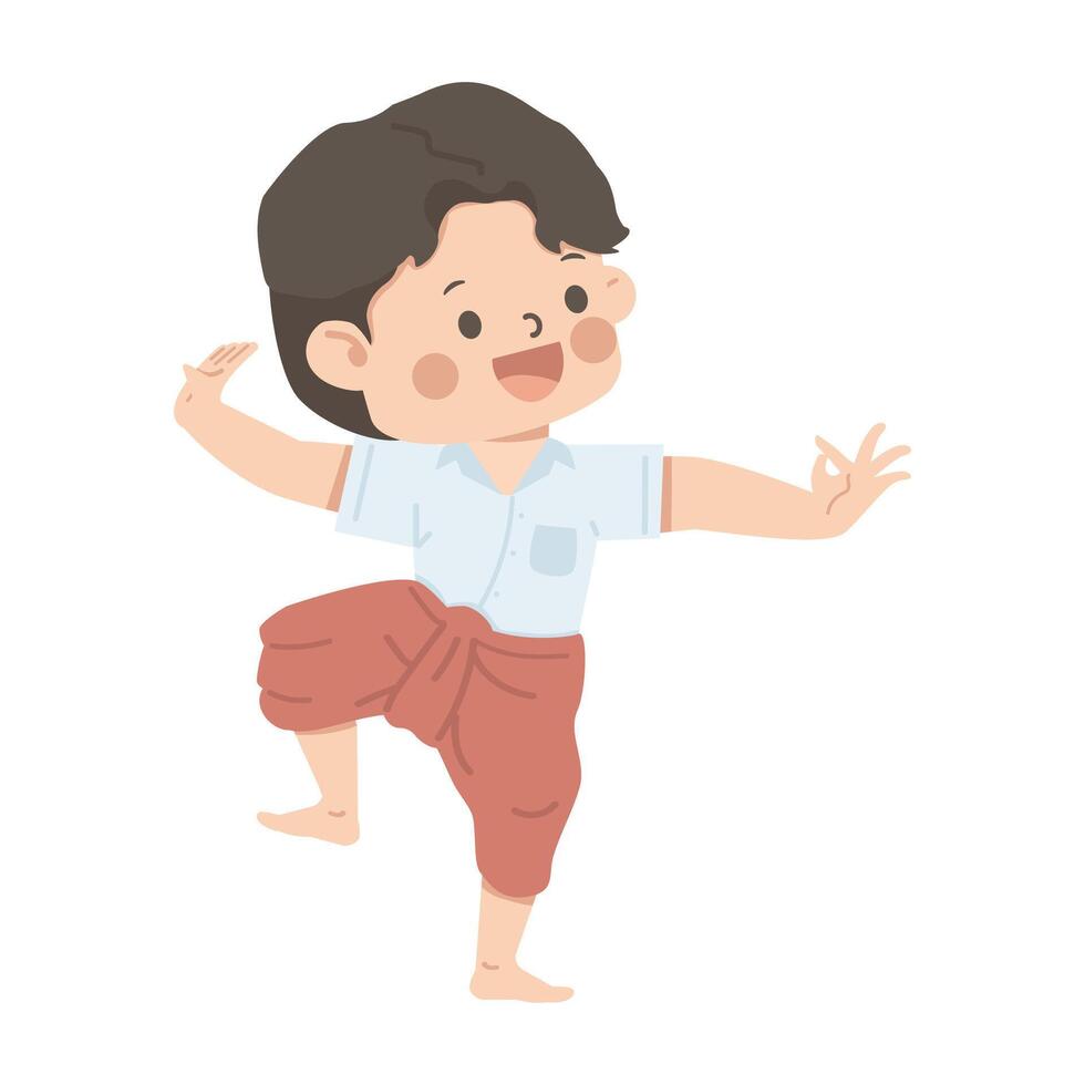 Cute boy student performing traditional Thai dance vector