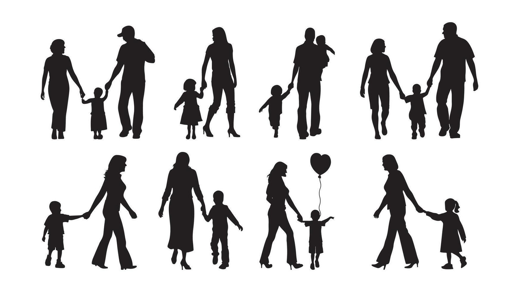 Silhouette of mother and child illustration for mothers day black color on white background vector