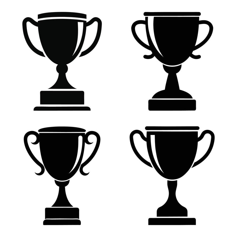 illustration a set of gold, silver, and bronze winner cups, a prize for first, second, and third place in a sport competition, symbolizing achievement and victory vector