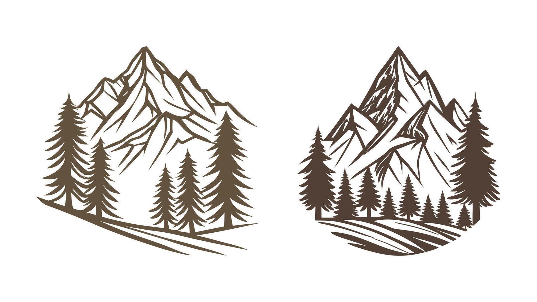 A winter holiday illustration shows a set of snowy forest landscape, perfect for a festive card design celebrating the December season. vector