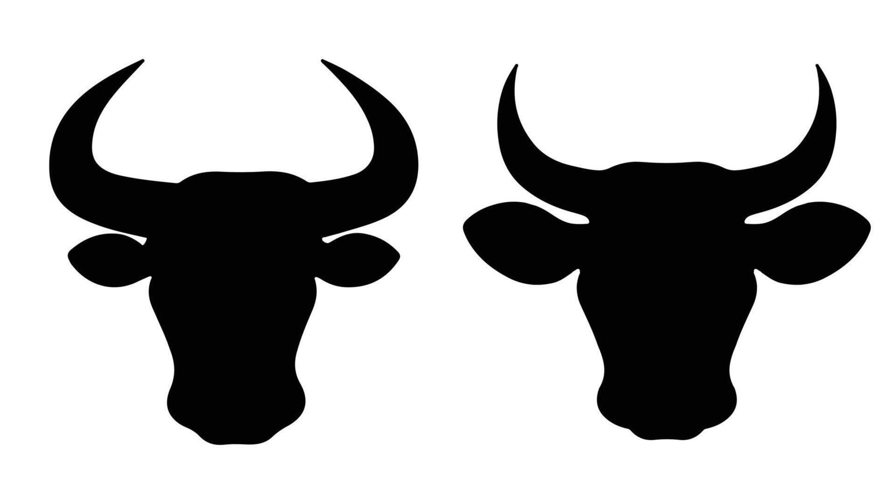 illustration of a bull with horns isolated on a white background, Black silhouette art showcases two bull head vector