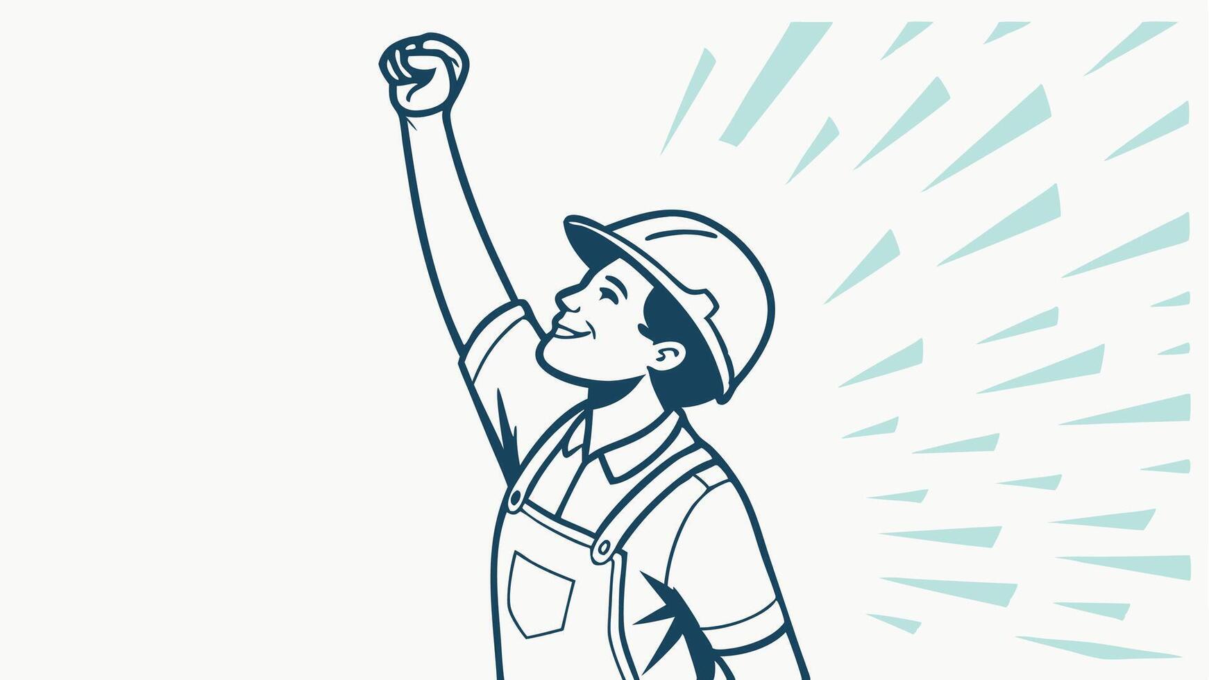 Illustration of a fireman celebrating with raised fist done in retro style, May Day concept, Happy Labour Day, Labor Day vector