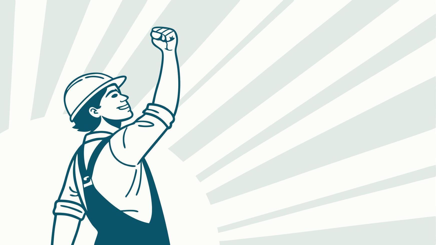 Illustration of a fireman celebrating with raised fist done in retro style, Labour Day concept, Happy Labour Day, Labor Day vector