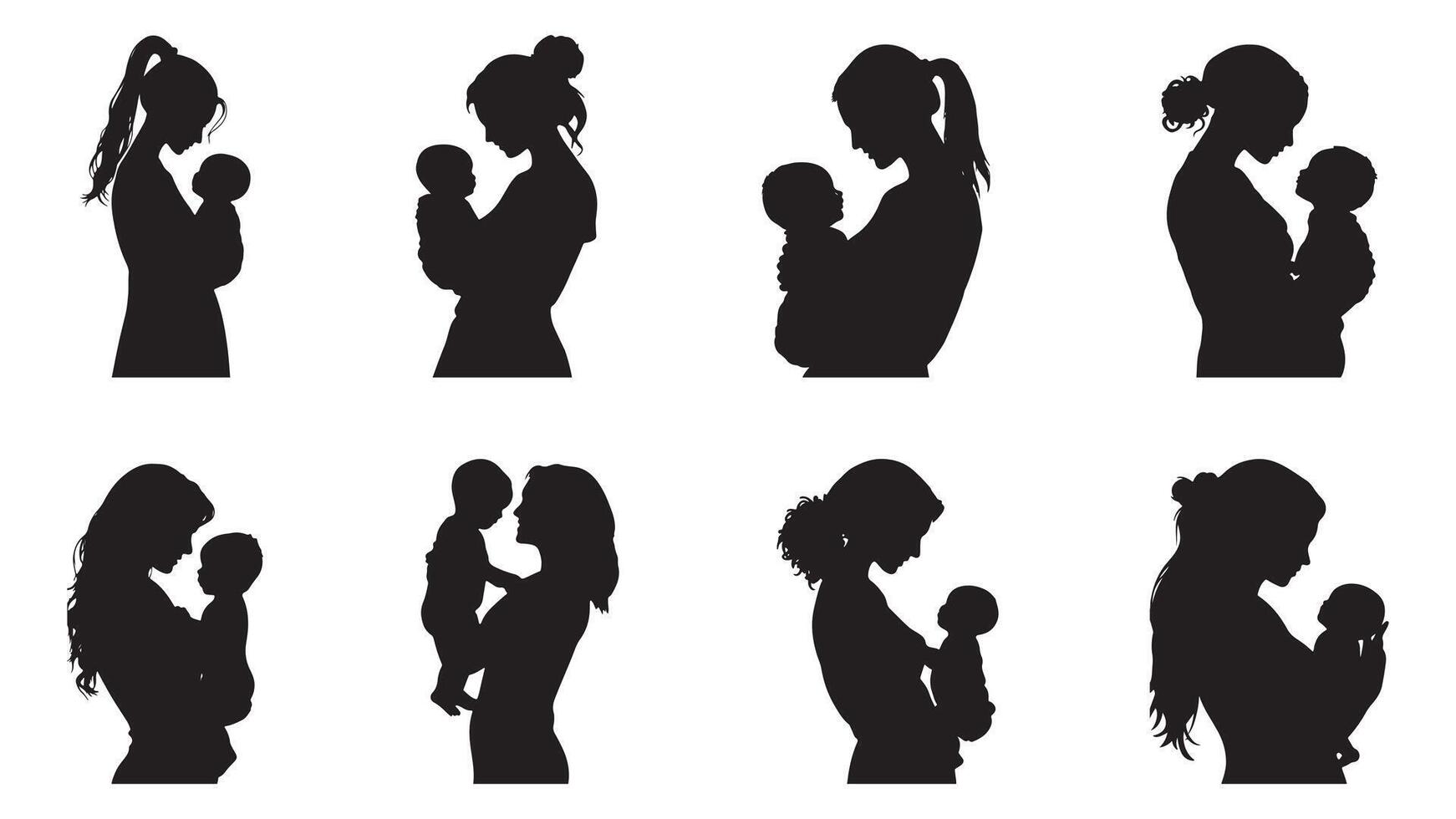 Silhouette of mother and child illustration for mothers day black color silhouette mothers care vector