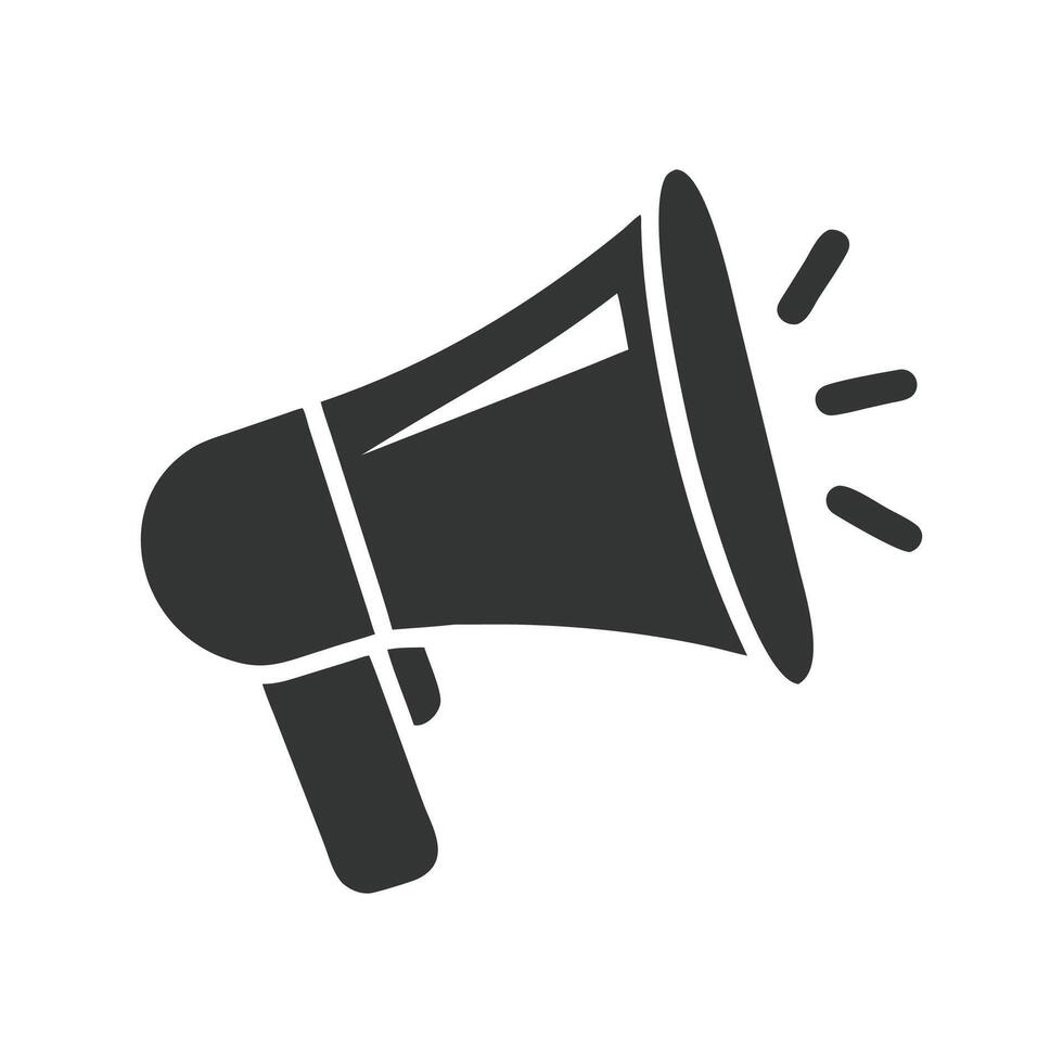 A black megaphone, a communication tool and business icon, is isolated on a white background as a design vector