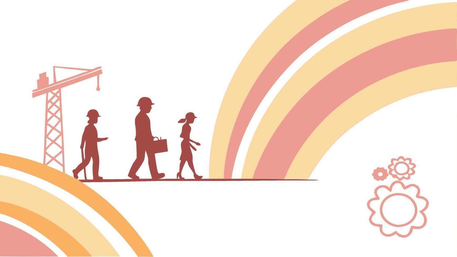 illustration of workers silhouettes with sunburst in the background, Labour Day concept, Happy Labour Day, Labor Day, May 1st Day vector