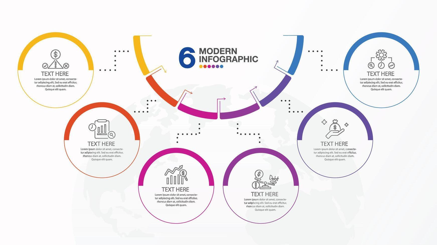 Infographic half circle 6 step and icons vector