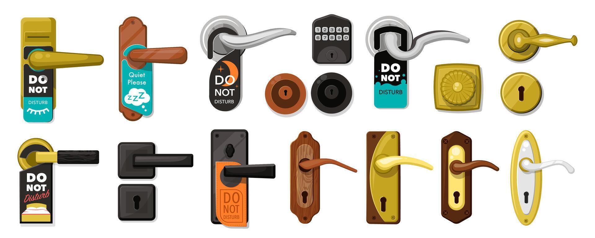 Hotel Door Handle and Knob Set. Editable Icons for Room Entry and Privacy Signs vector