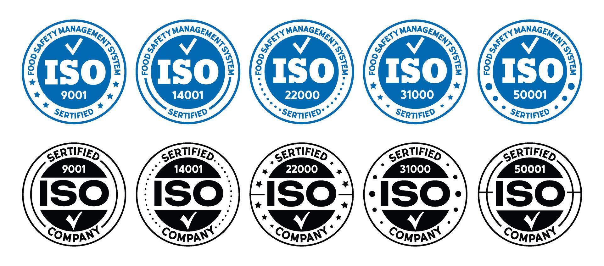 Set of ISO Certification Stamps. Round Simple Seals vector