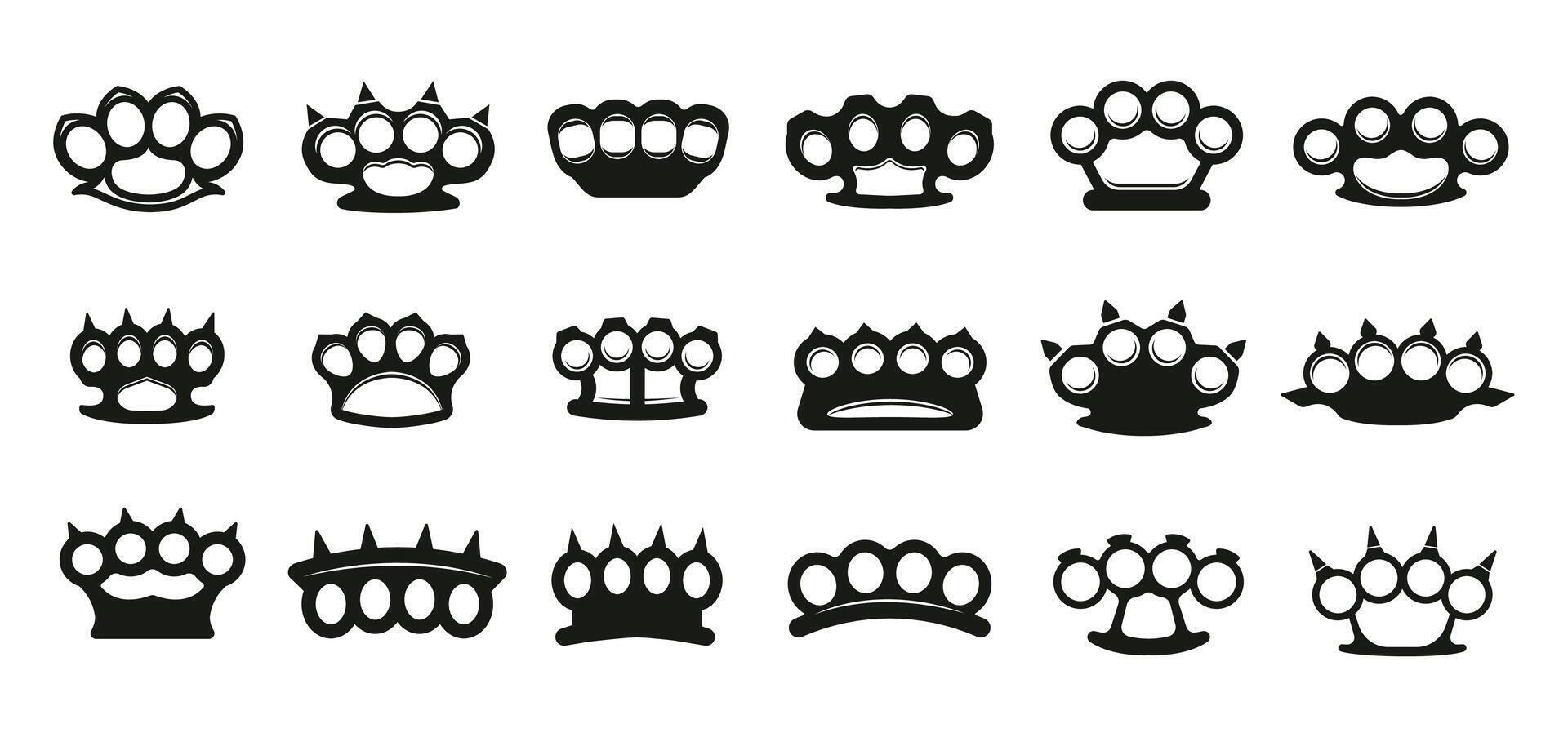 Brass Knuckles Icon Set. Fighting Weapon Silhouettes, Logos vector