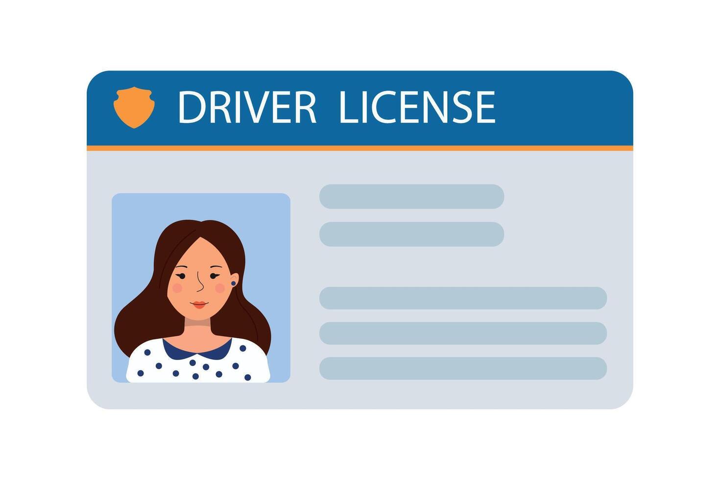 The car driver is ID card with a photo of a woman. Vehicle driver is identification card. Stamp, barcode, plastic identification card. illustration vector