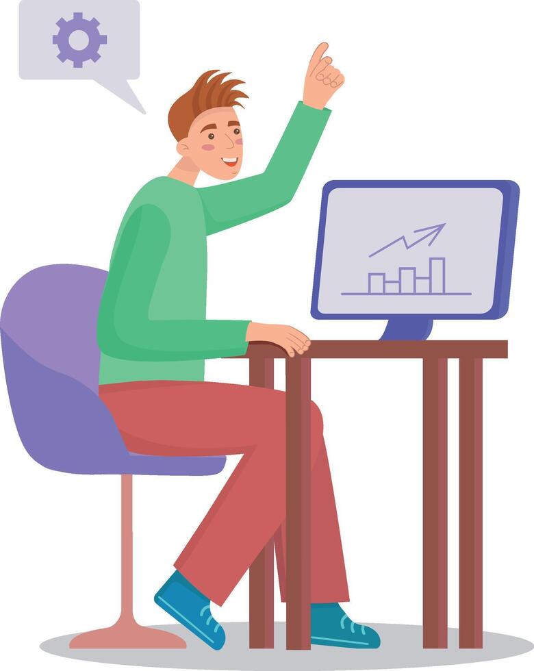 The programmer analyzes the diagram on a laptop. A software developer works with structures and systems of business projects, analyzing data. The concept of software development. Flat illustration vector