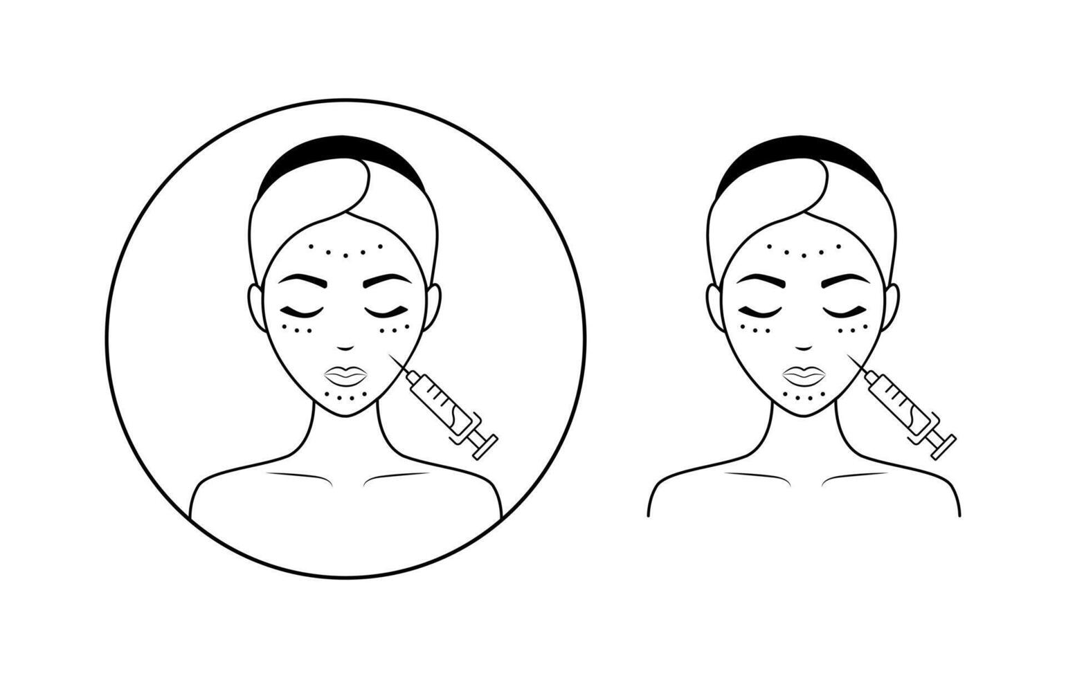 The icon of the line of skin mesotherapy, skin care and cosmetology for facial care. symbol of the facial skin care, dermatology and cosmetology line with the image of a woman giving mesotherap vector