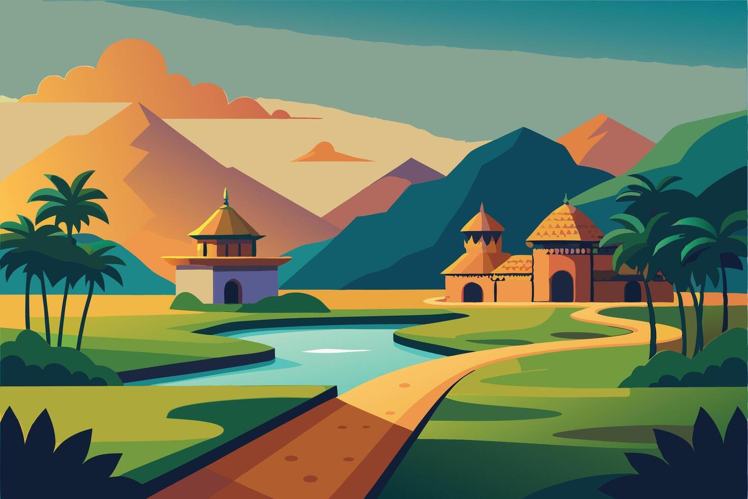 Mountain Scenic Landscape With Hills vector