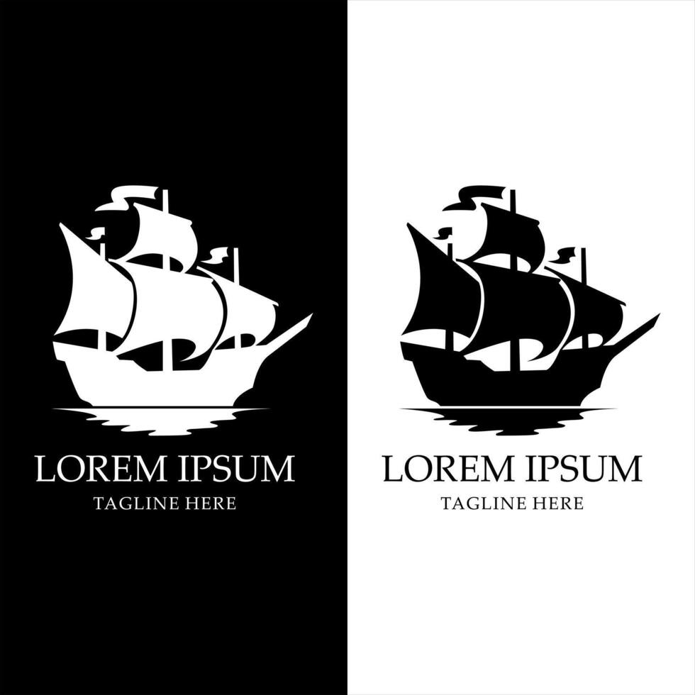 Black and white Pinisi boat logo design vector