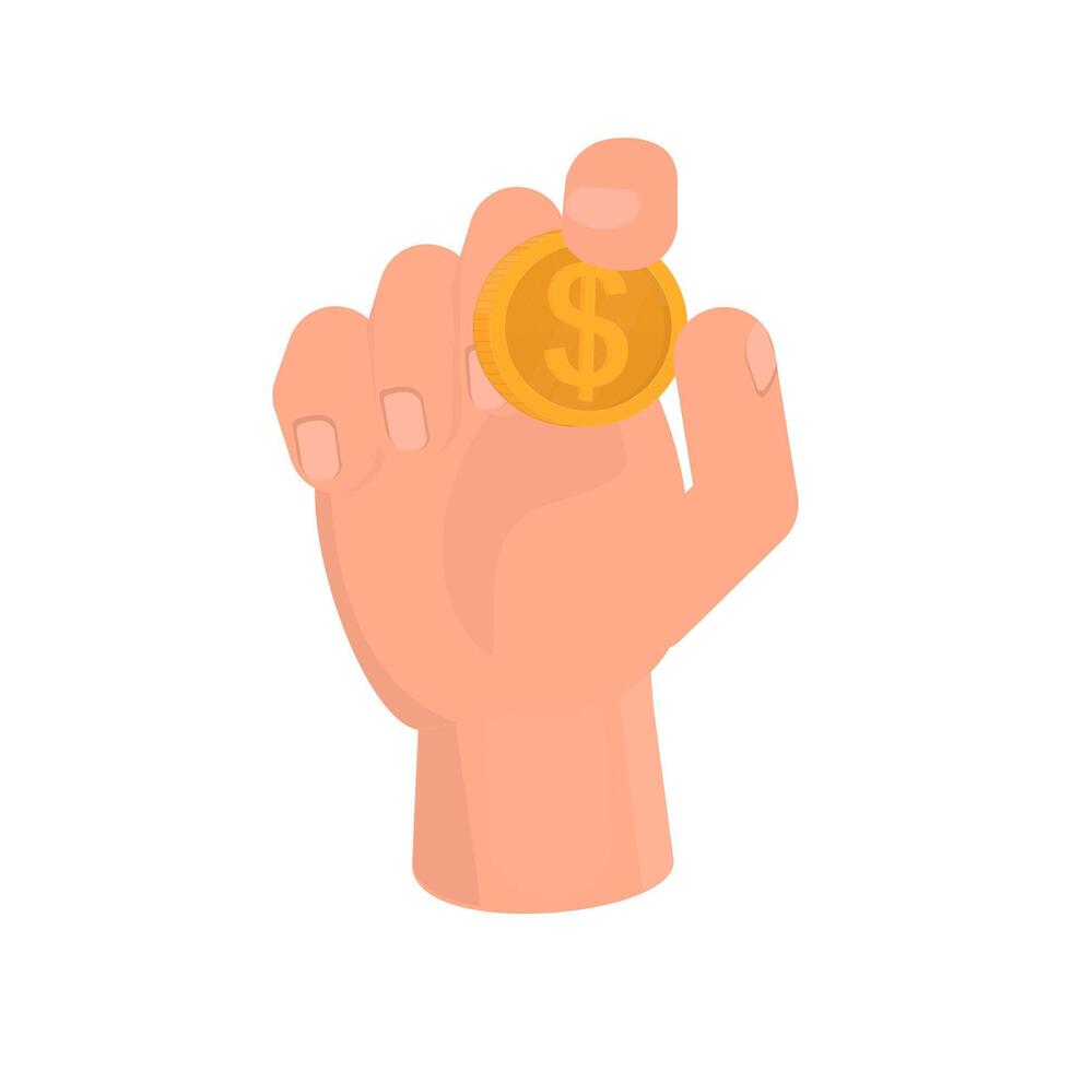 Dollar in hand. Coin vector
