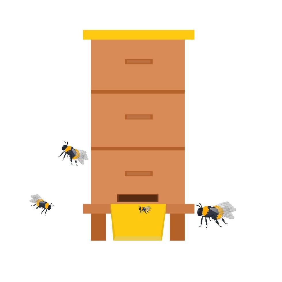 An apiary with bees. Beekeeping vector