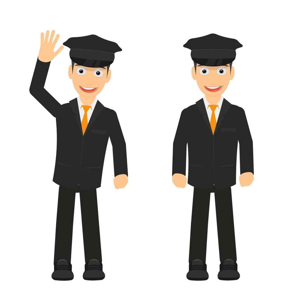 Driver. Taxi car chauffeur greets and waves vector