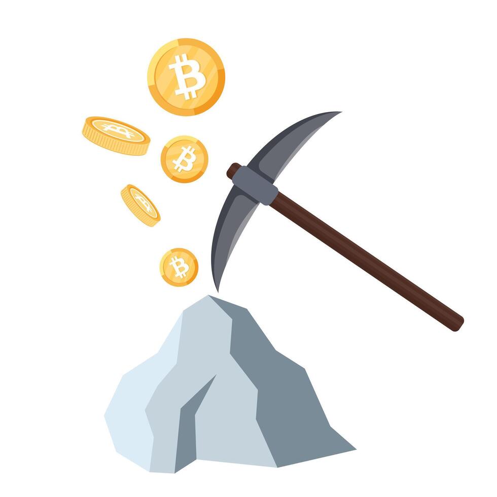 Mining. The concept of bitcoin mining cryptocurrency vector
