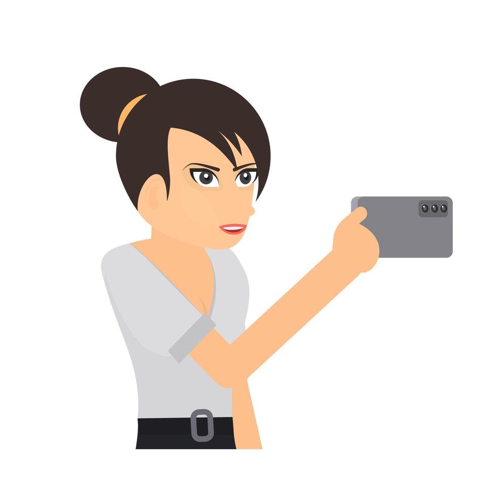 A woman with a phone. Take pictures on a mobile phone vector