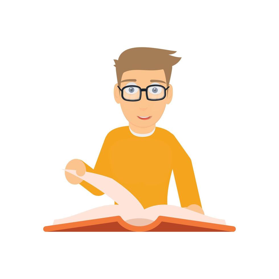 A man is reading a book. Flip through a page of a book vector
