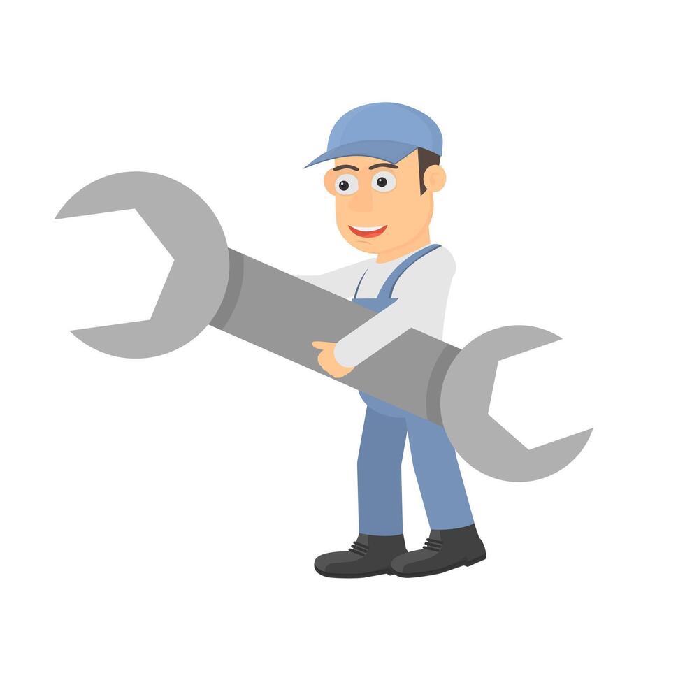 An employee with a wrench. Handyman vector