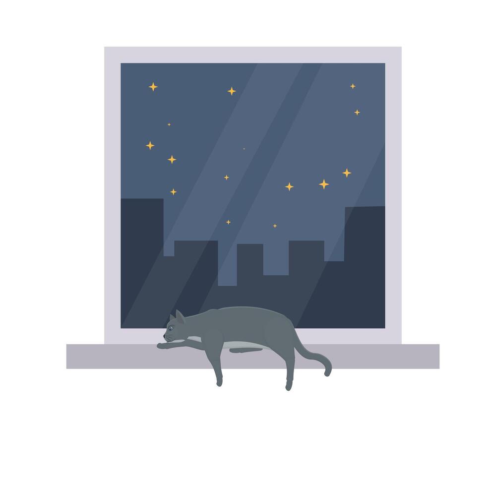 Cat. A cat is resting on the windowsill vector