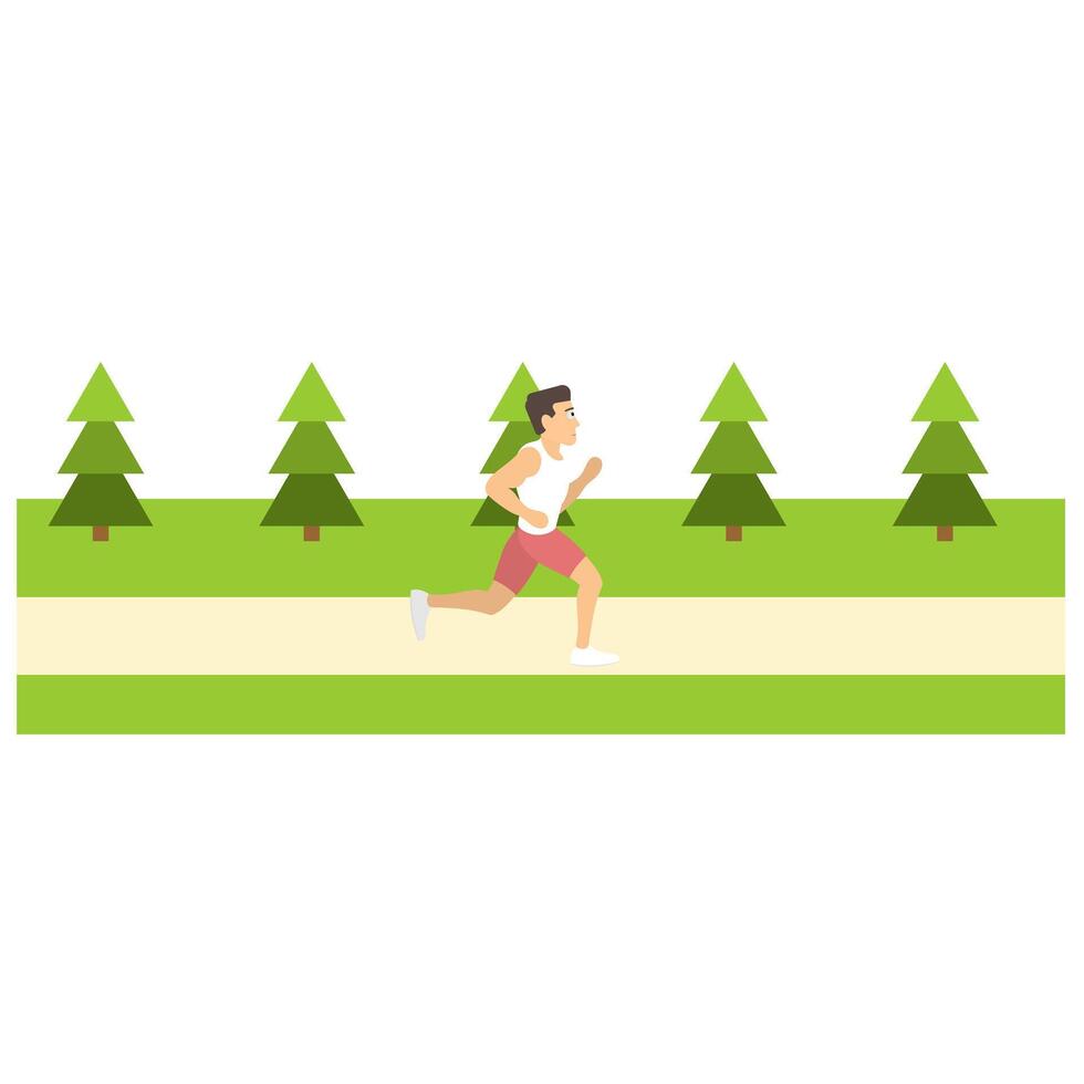 Man runs along a path in the forest. A man is running, vector