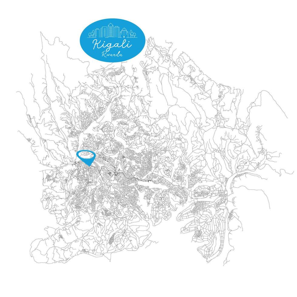 Kigali capital city of Rwanda,Urban Streets Roads Map with city center location pin, illustration element image vector