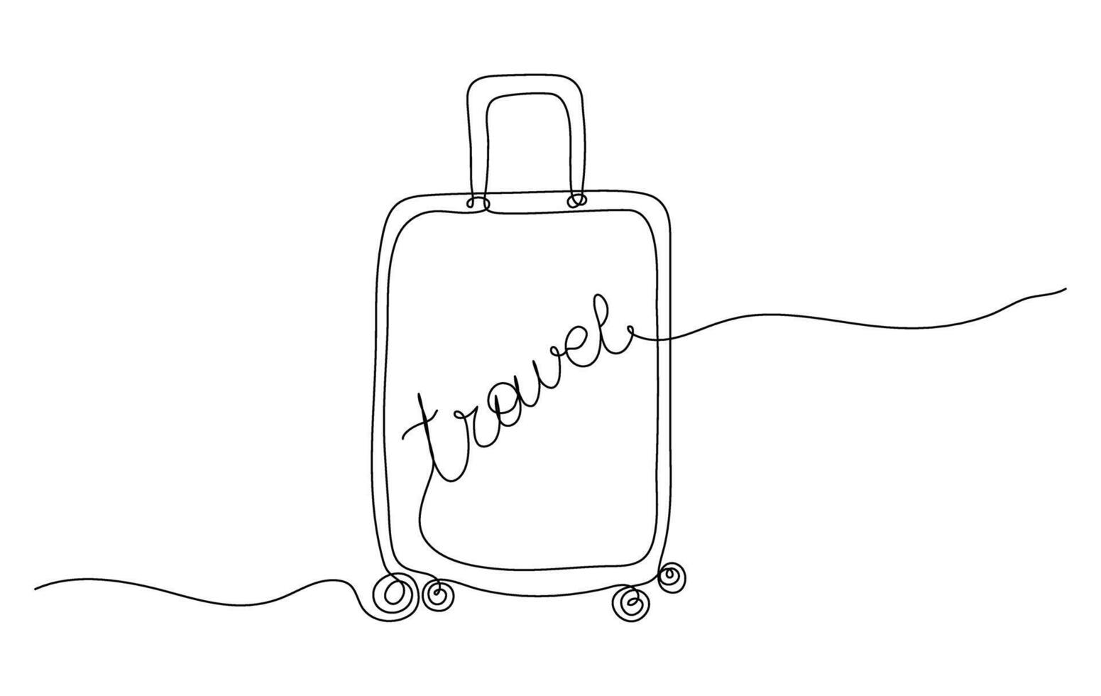 Suitcase one continuous line for travel. Bag linear icon. Editable stroke drawing of a baggage. Summer outline text. vector