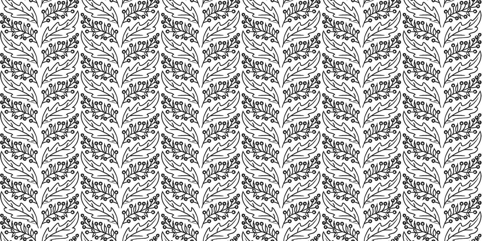 Abstract outlined ink leaves and branches seamless pattern. Hand drawn black brush painted botany element. Plants foliage silhouettes. Natural organic ornament. vector