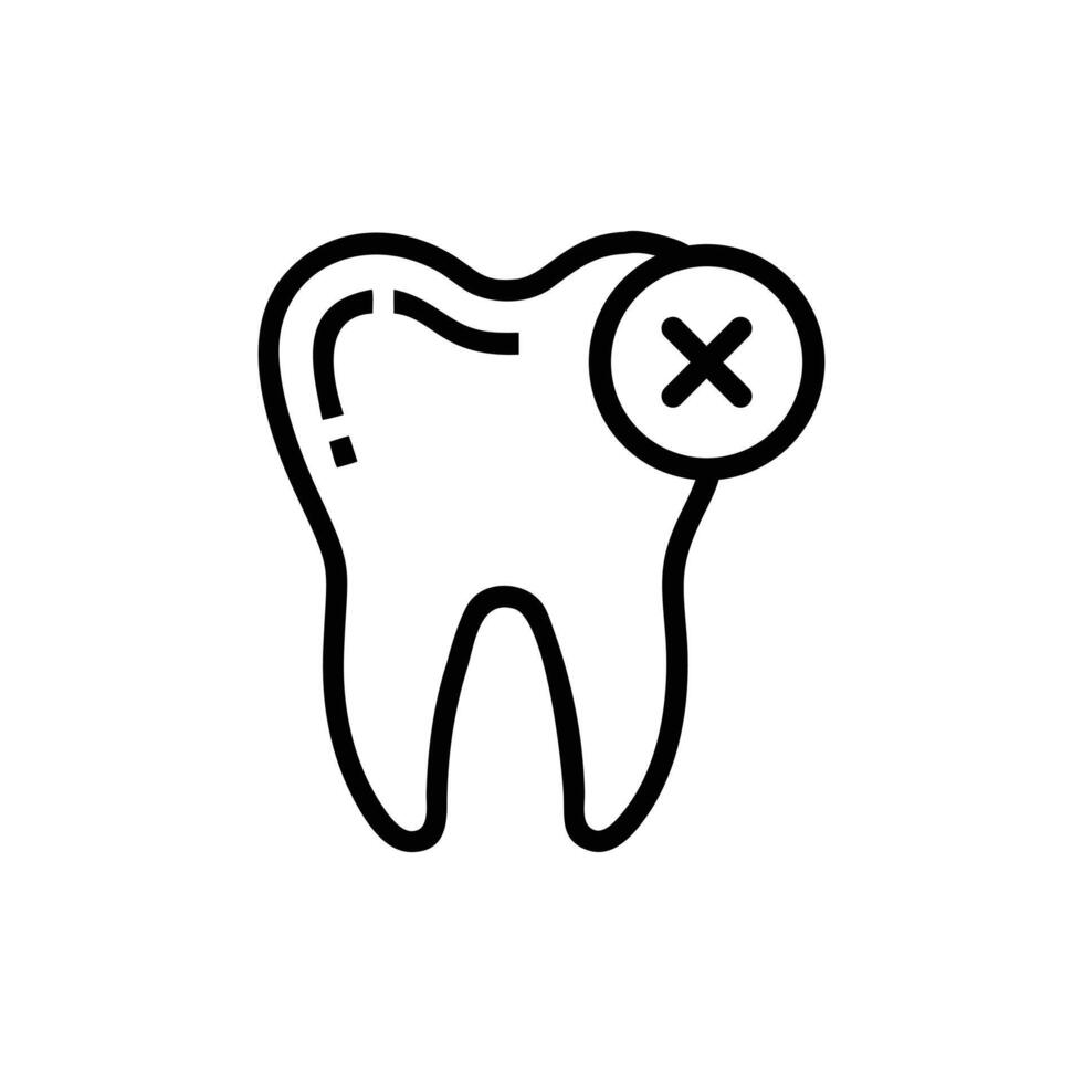 Black and White Dental Health Icon Tooth Marked for Extraction with Circular X Symbol vector