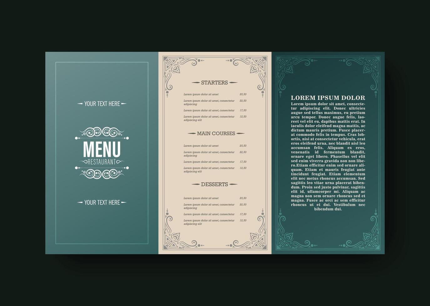 Menu Layout with ornamental Element design. vector