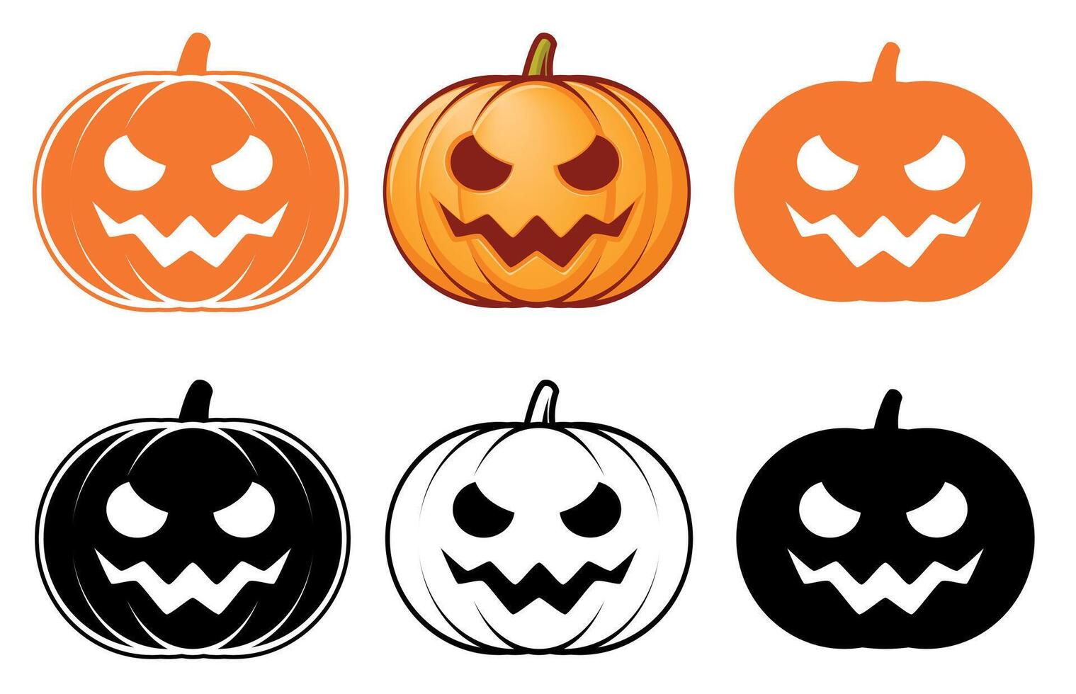 Halloween pumpkin, set of cartoon illustration of Jack o lantern, isolated on white background vector