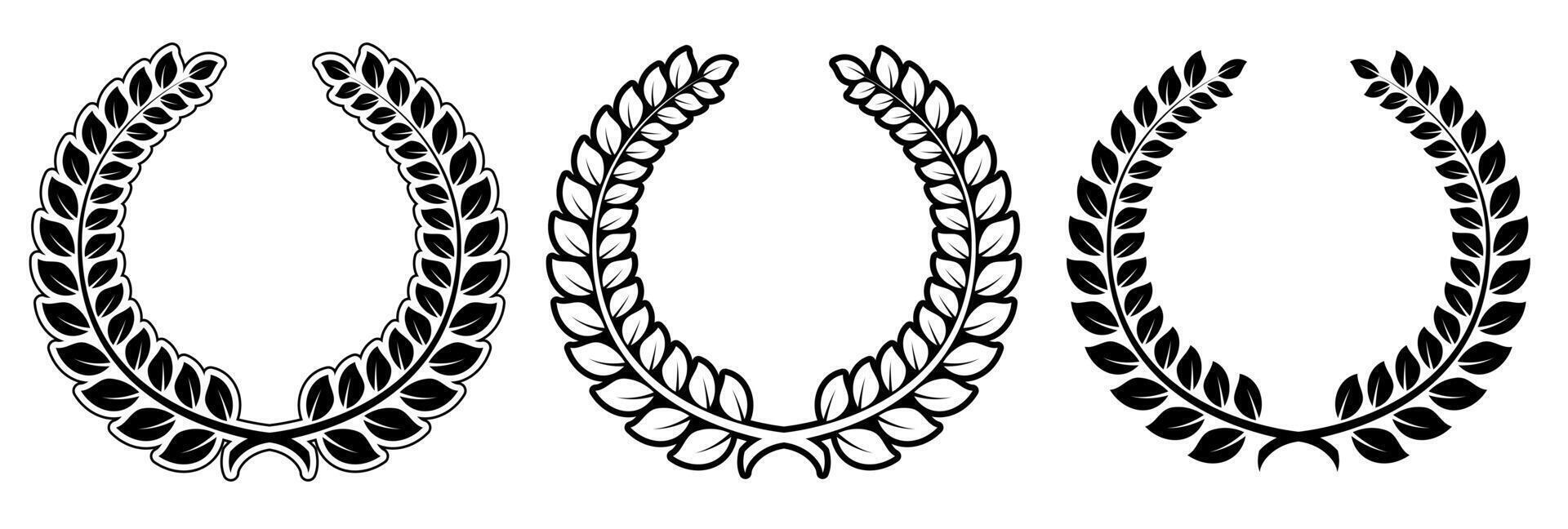laurel wreath, set of black and white illustration isolated on white background vector
