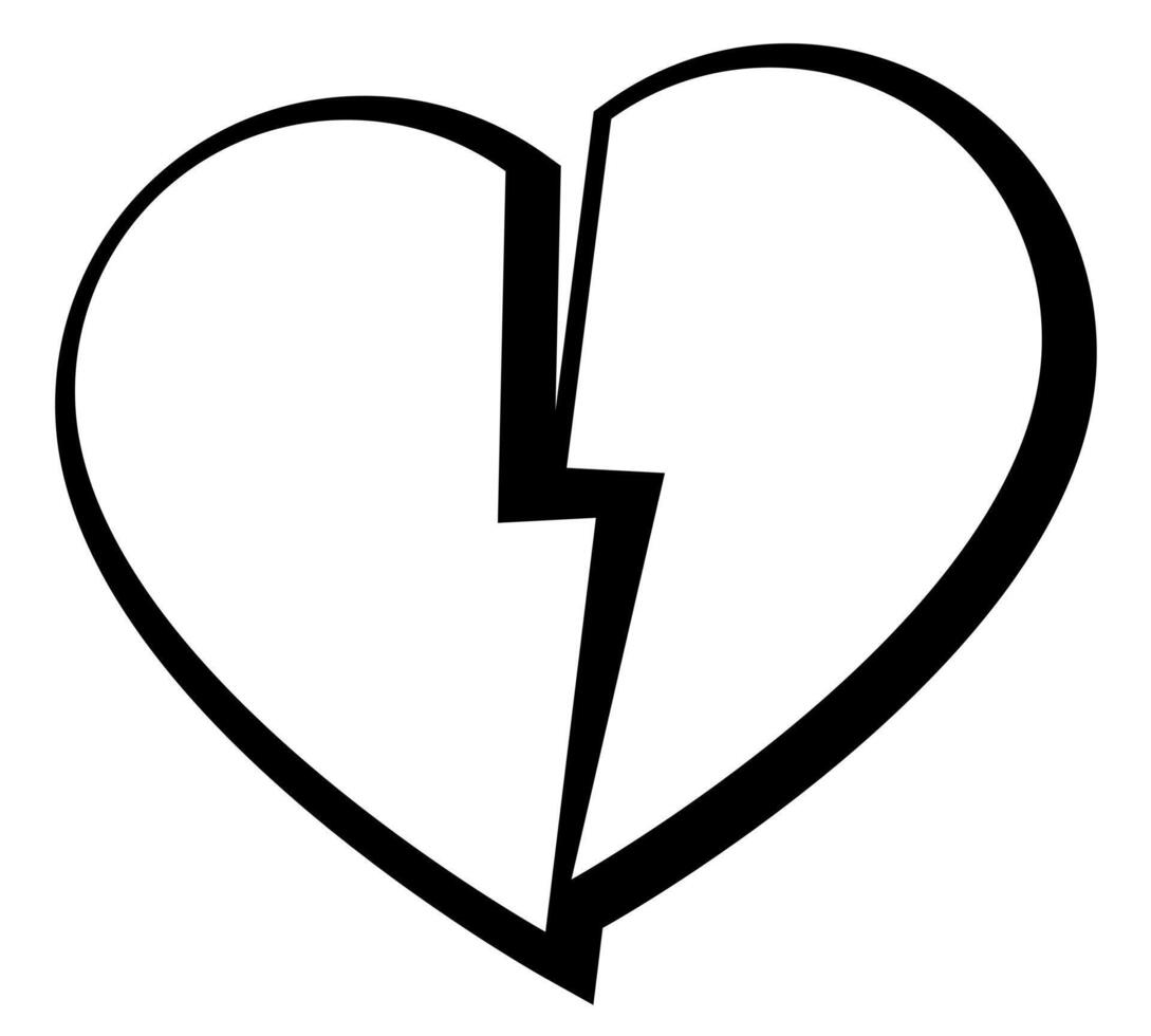 broken heart shape symbol, silhouette illustration of black and white heart cut in half isolated on white background vector