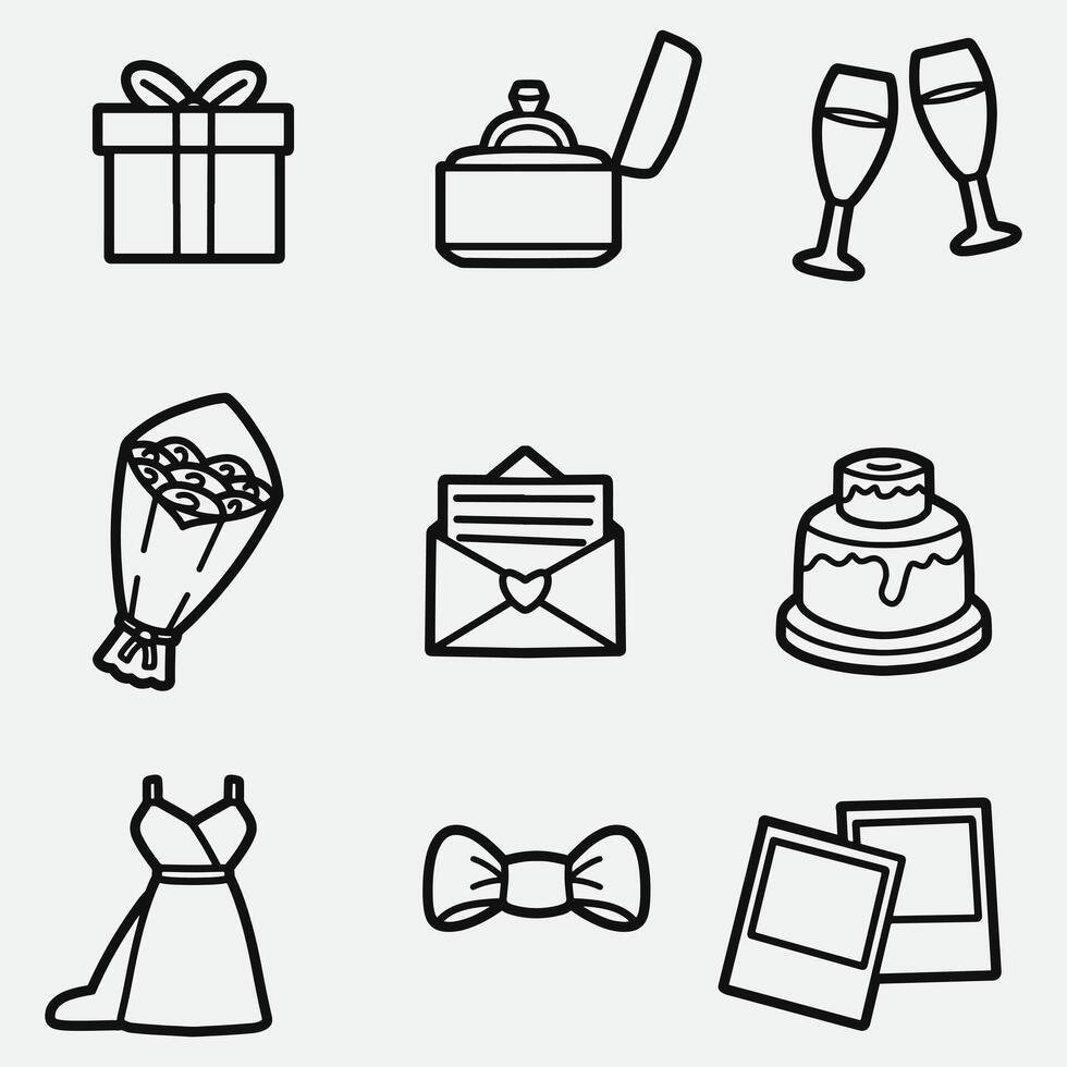 set of marriage with outline style good for symbol, icon, element design, coloring page, coloring book, etc vector