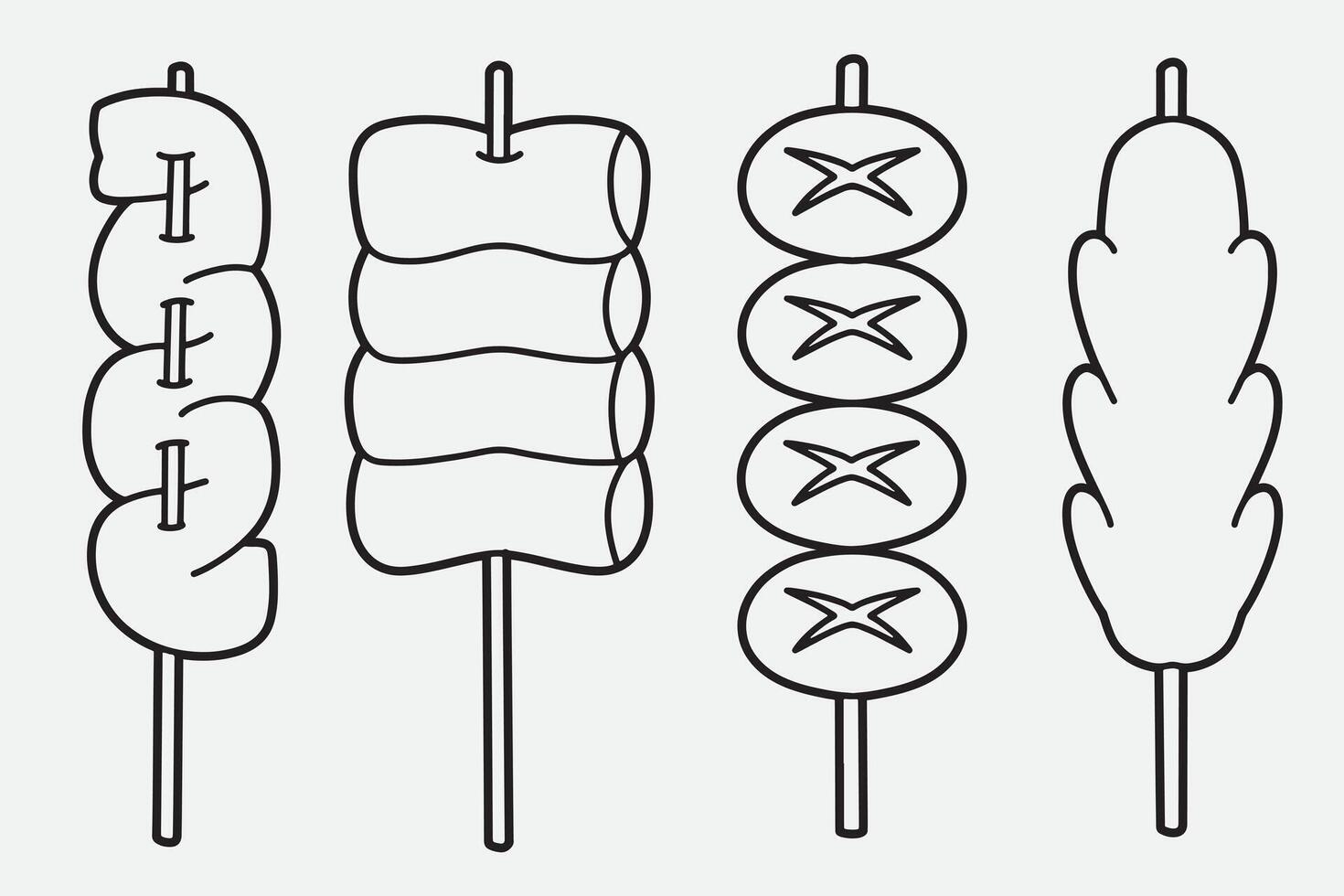 set of korean food with outline style good for coloring book, coloring page, icon, symbol, element design, etc vector