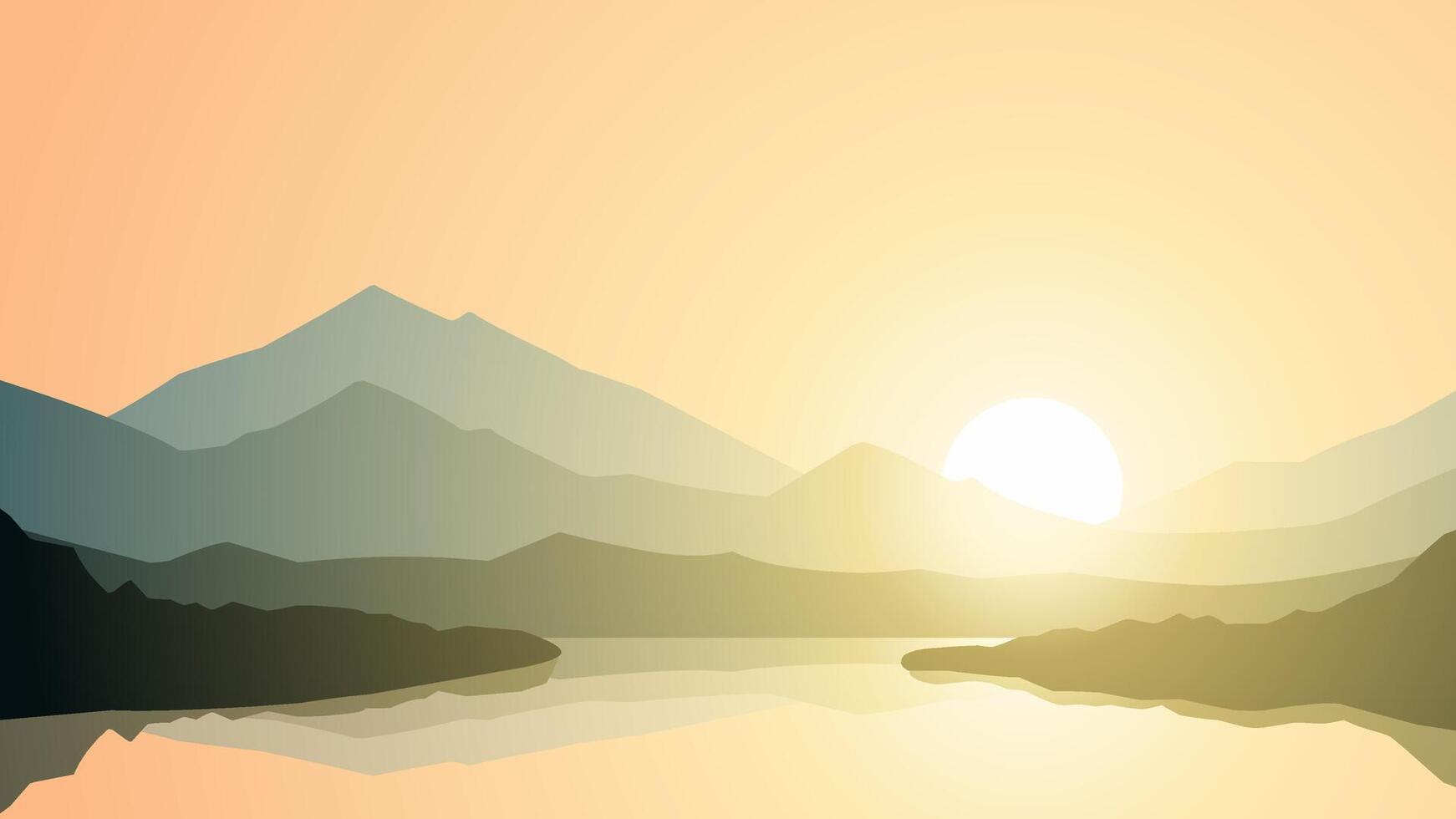 Landscape of mountain lake scenery. Panoramic view of mountain and pine forest with serene lake.Illustration of tranquil landscape with coniferous trees and mountain reflection on the water vector