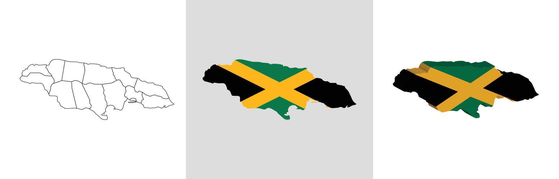 Jamaica outline, fill with flag and 3d map vector